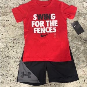Boys Nike T-shirt & Under Armour Shorts SetSize 5